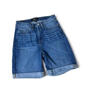 Alexander Jane Womens High Waisted Bermuda Denim Shorts Medium Wash Cuffed S